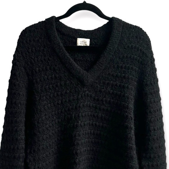 Wilfred Wool Mohair V-Neck Cable Knit Long Sleeve Sweater Oversized Small Black - Picture 3 of 13